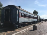 539 with a Grand Canyon Railway passenger car in an almost perfectly accurate Polar Express paint job. Displayed at Williams, Arizona
