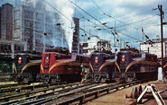 Pennsylvania Railroad GG-1s at the Sunnyside Enginehouse in New York.