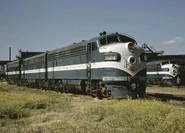 Texas And Pacific F7 #1504 starting up an A - B - A Lash-up.