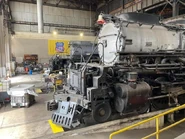 Union Pacific 3985 sitting alongside Union Pacific 4014 in the Cheyenne roundhouse, August 2022. (Reunion between two articulated locomotives)