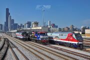 2 Amtrak P42DC are in Chicago, IL Wth Norfolk and Southern No. 6920.