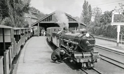 Hythe station with train in 1962