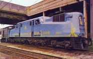 A GG-1 electric locomotive specially painted in American Railroads livery to match the GSCL cars in 1969.