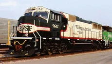 BNSF 9647; the "Vomit Bonnet" SD70MAC unit with one of their experimental paintschemes.