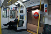 A Circle line train stops at Westminster