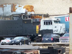 An SD60E nearing completion at the Juniata Blacksmith Shops about to enter the paintshop.
