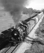 Pere Marquette No. 1225 on its first freight run in Oct. 1990 in preparation for next year's National Railway Historical Society convention at Huntington, West Virginia.