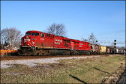A pair of ES44ACs lead a westbound freight at Duplainville, Wi.