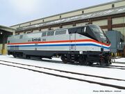 Amtrak #145 is painted in the Phase III paint scheme for Amtrak's 40th anniversary