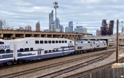 Amtrak #190 and #142 leading a Metrolink passenger commuter train