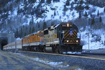 A patched D&RGW GP60 (owned by the UP) leading the Denver "Ski Train" on the D&RGW's former "Moffat Route" through the Moffat Tunnel.
