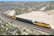 Two Union Pacific SD70M No. 4014 and 4884 are towing the Union Pacific Big Boy No. 4014