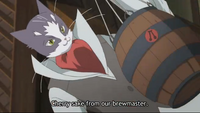 Nyanta gets sake from a brewmaster