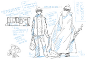 Sketches of Kei Shirogane compared to "Shiroe", as well as a diagram of Kei's room