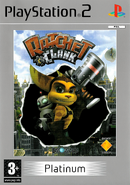 Second PlayStation 2 Platinum box art design featured on Ratchet & Clank.