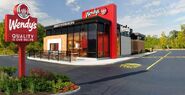 A conceptual image of an "Ultra-Modern" Wendy's with the new logo, one of the four selective restaurant designs. This is an example of a brand new and/or renovated Wendy's restaurant.