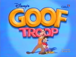 English titlecard: "Disney's Goof Troop" with GMA On-Screen Bug