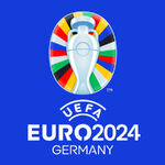 Logo with white wordmark on blue background