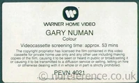 Example of Warner Home Video UK tape label from 1980-1981.