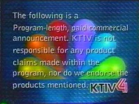1998 Paid Programming Disclaimer using graphics from NBC's 1995 "Mechanical" IDs by Pinnacle Productions