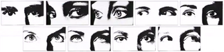 The varying facial expressions used in the "eye and profile" design.