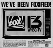 1995 newspaper ad about WHBQ-TV's affiliation switch to FOX