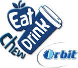 Logo with slogan "Eat, drink, chew Orbit"