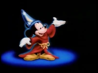 This logo at the start features Mickey Mouse in his Sorcerer clothing from Fantasia, which was known as "Sorcerer Mickey" to video collectors. This logo was later reused in the Walt Disney Classics line from 1989 to 1994.