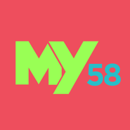 Logo on salmon pink background with the "MY" part in fluorescent green.