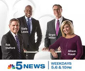 "NBC 5 News at 5, 6, and 10" website ad featuring Rob Stafford, Allison Rosati, Brant Miller and Siafa Lewis (2017)