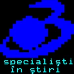 Pixelated logo with slogan "Specialisti în știri" seen on the Intact Media Group teletext (2005–2024)