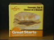 Swanson Great Starts Frozen Breakfast Sandwiches commercial (1987, 1).
