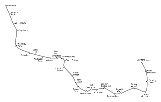 Geographical path of the Jubilee line