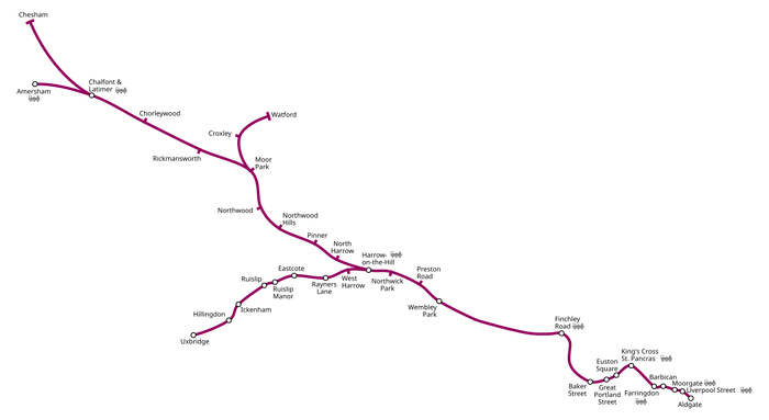 Geographical layout of the Metropolitan line