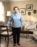 Gromdy standing in her apartment at the age of 101 in May 2004.