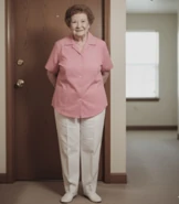 Gromdy standing in the hallway of her apartment at the age of 103 in August 2005.