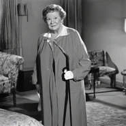 Gromdy at the age of 88 in February 1991, standing in her own house.