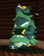 Grimyuline posing as a Christmas tree in the player's room.