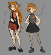 Mabel's scrapped design (left) and in-game design (right)