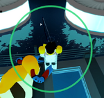 A green ring appearing around JamiyJamie that signals the Gleaming chance bonus.