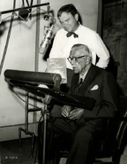 Chuck with Boris Karloff at a recording session of How the Grinch Stole Christmas!