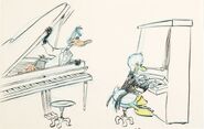 Storyboard of the piano duel scene with Daffy and Donald Duck. Illustrated by Mark Kausler[3]