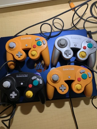 orange and purple video game console