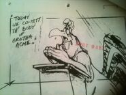 Storyboard for the deleted Marvin Acme funeral scene with Foghorn Leghorn