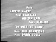 Music credits for The Daffy Duck Show, crediting Bill Hendricks with the lyrics to "On with the Show"