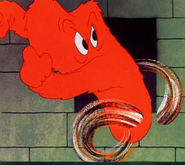 Gossamer angrily chases after Bugs 1.