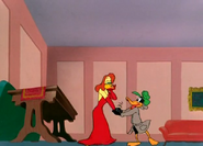 Daffy says goodbye and tries to leave.