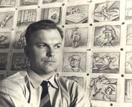 Part of the storyboard behind a young Chuck Jones