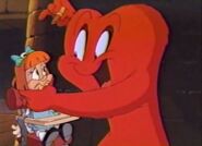 Gossamer threatening Elmyra in Tiny Toons' Night Ghoulery