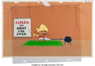 Production background with a Speedy Gonzales cel from "It's Nice to Have a Mouse Around the House"